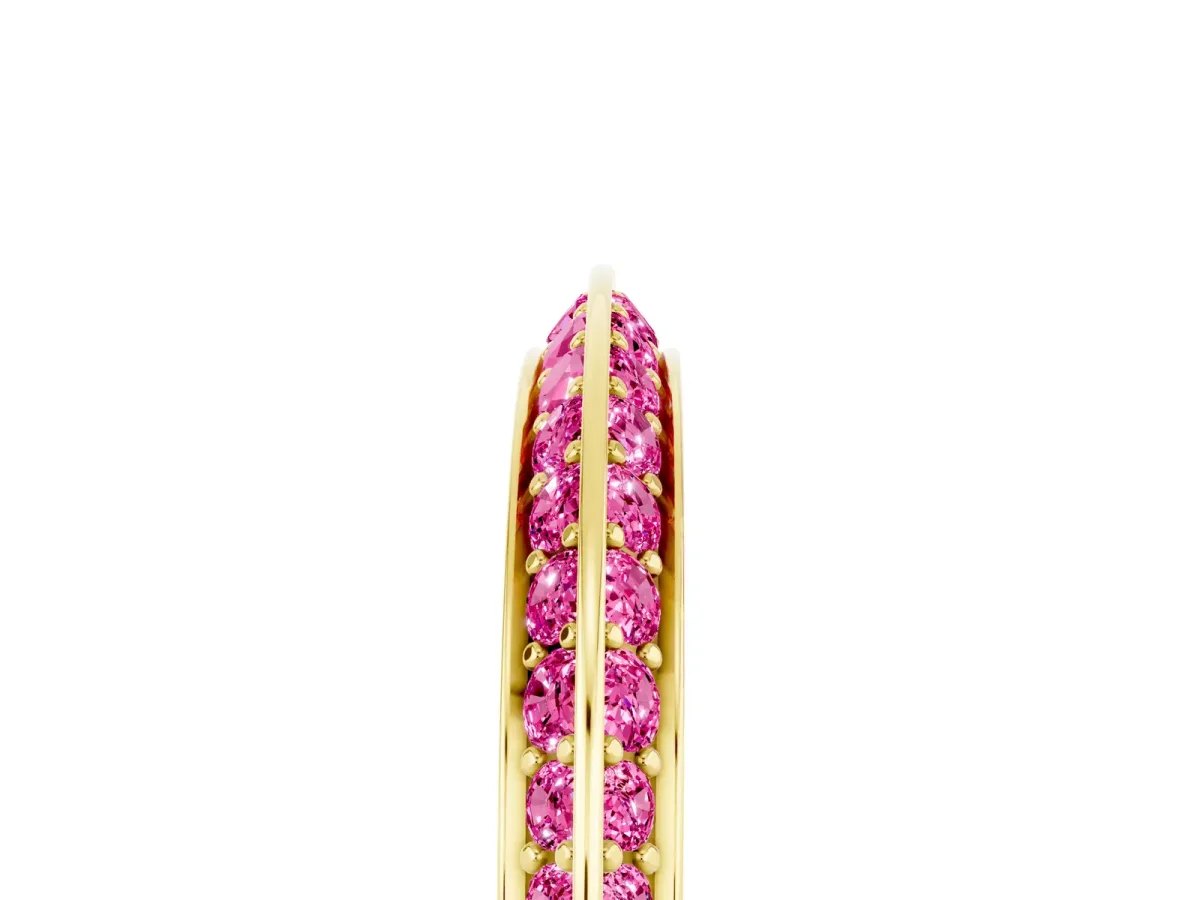 Double Row Pavé Round Pink Sapphire Eternity Band with Channel Setting Yellow gold