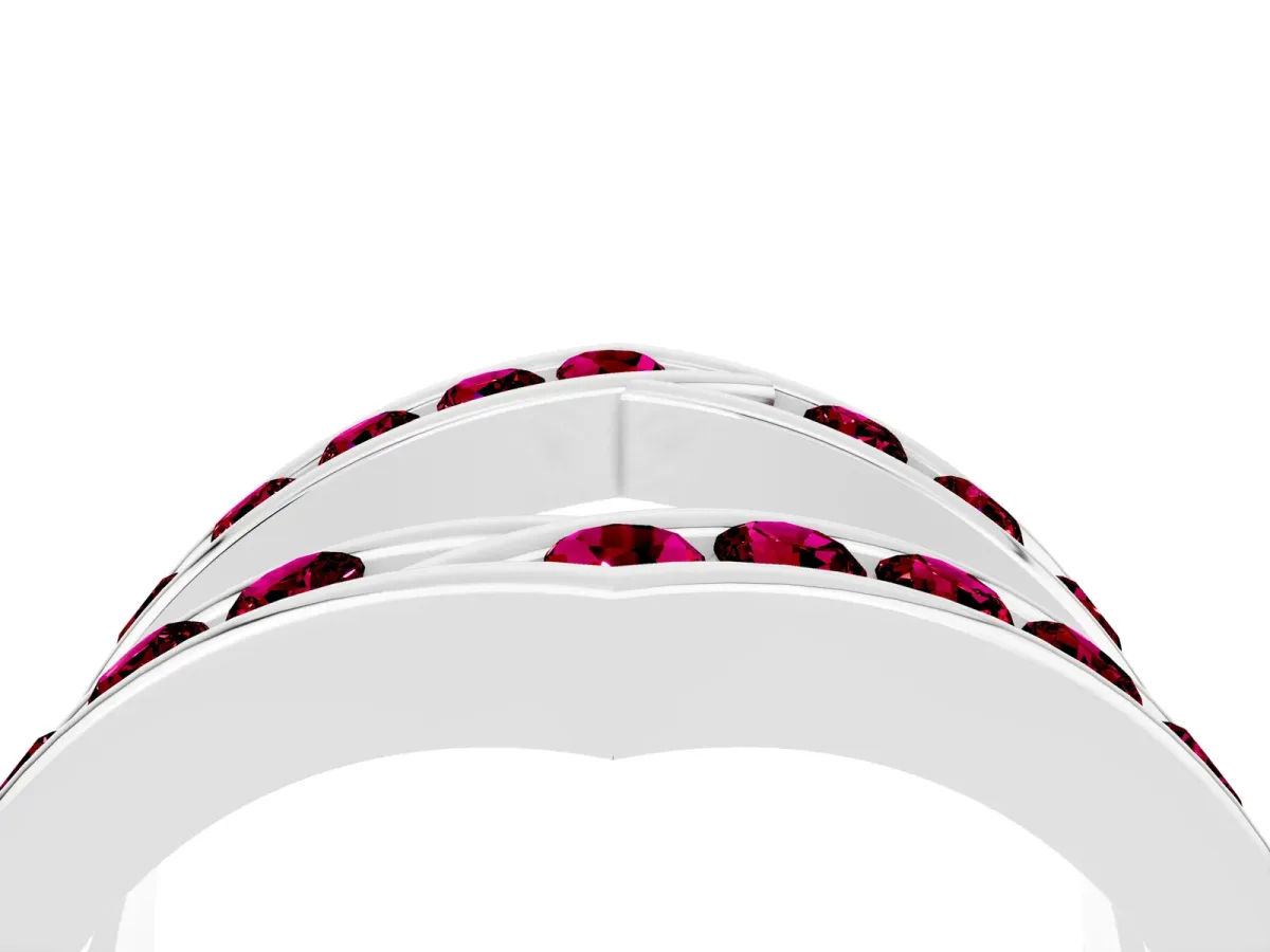 Round Garnet Channel-Set Chevron Band Platinum
