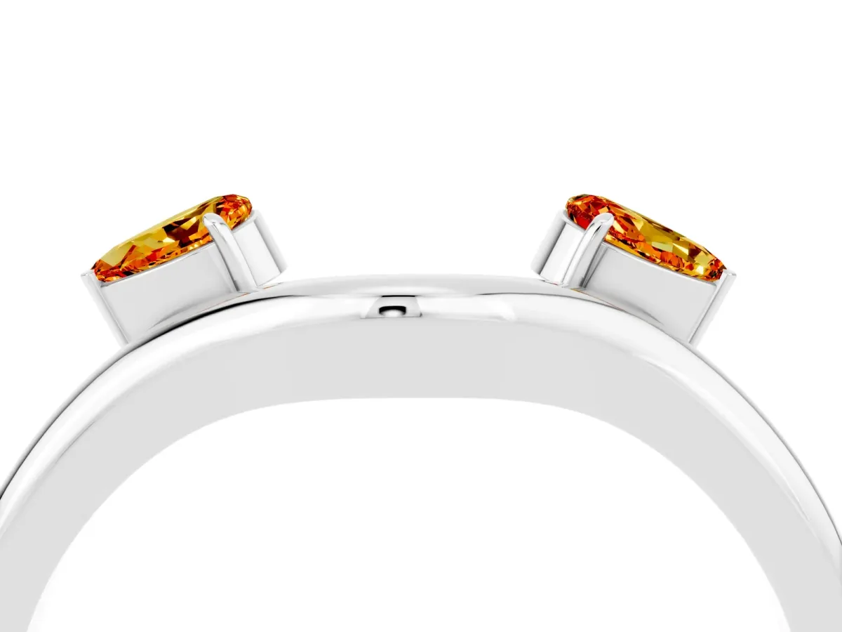 Pear Cut Citrine Two-Stone Open Band Ring with Prong Setting Silver