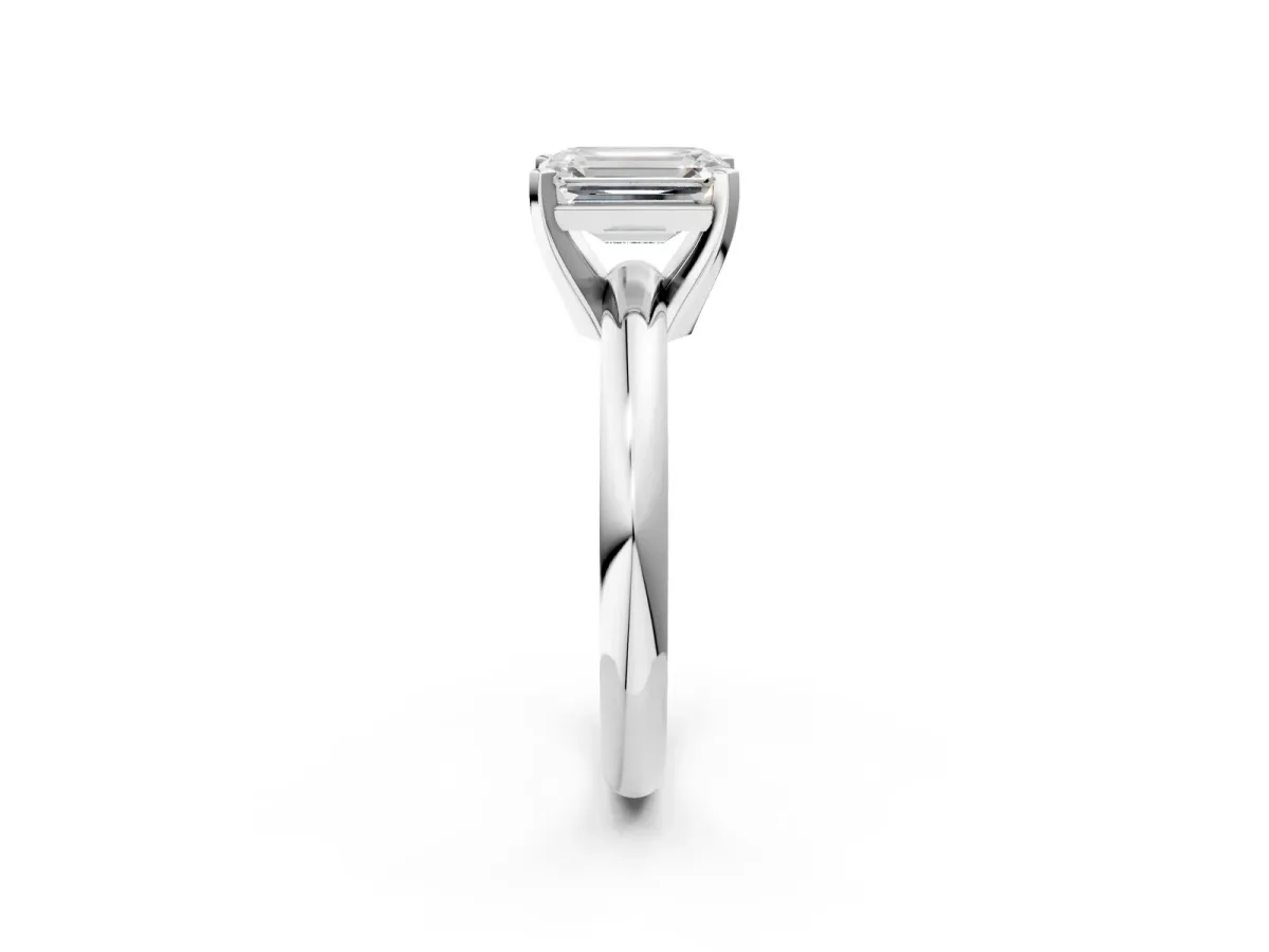 Emerald Cut Diamond Solitaire Engagement Ring with Round Band and Four-Prong Setting Silver