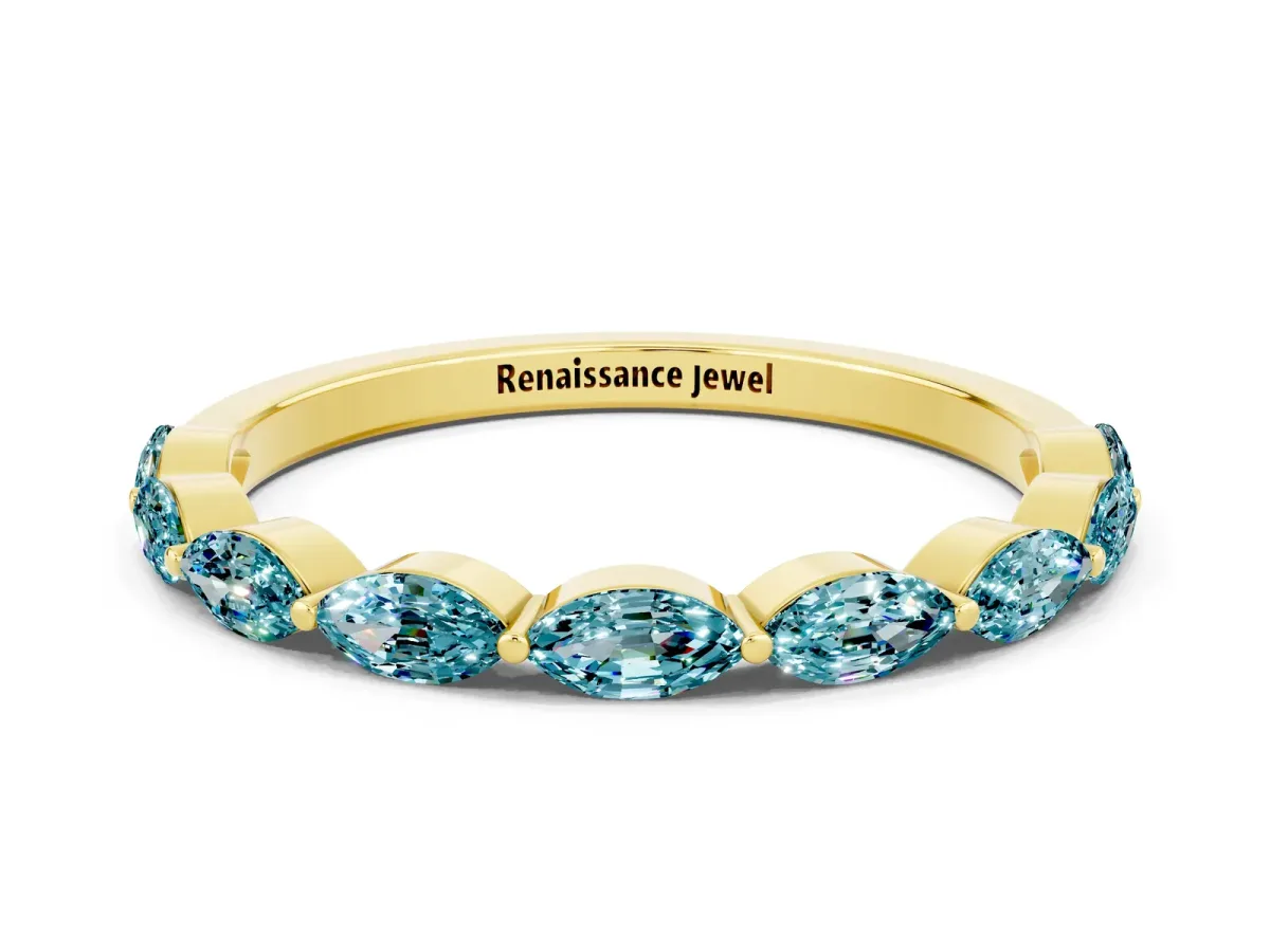 Marquise Blue Topaz Half Eternity Band with Prong Setting Yellow gold
