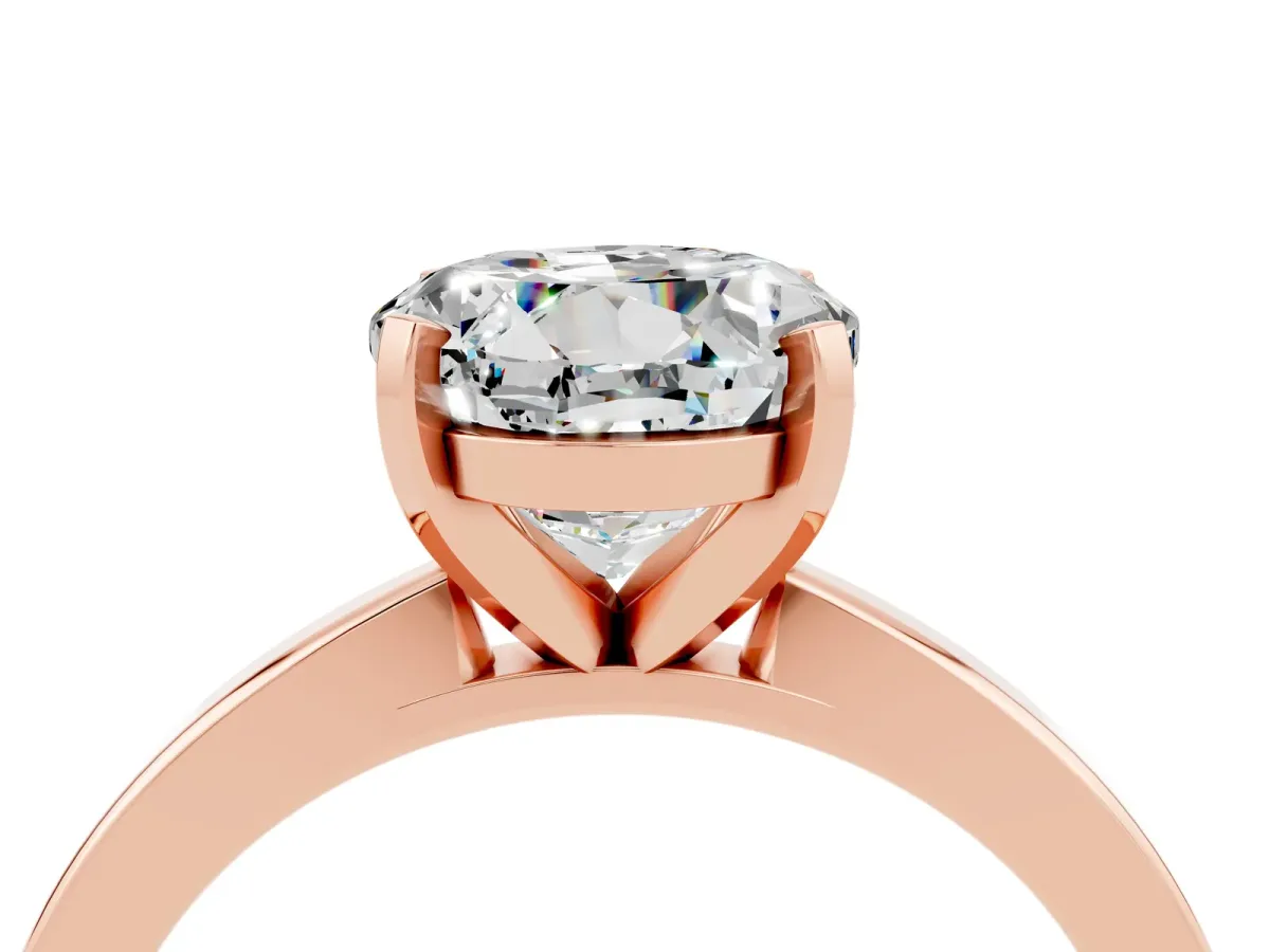 Round Cut Moissanite Solitaire Engagement Ring with Classic Band and Four-Prong Setting Rose gold