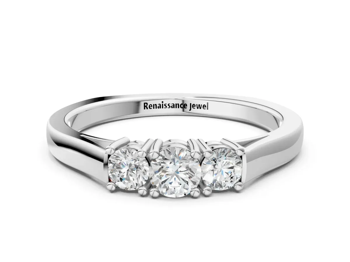 Three-Stone Round Cut Diamond Channel Set Band with Prong Setting Silver