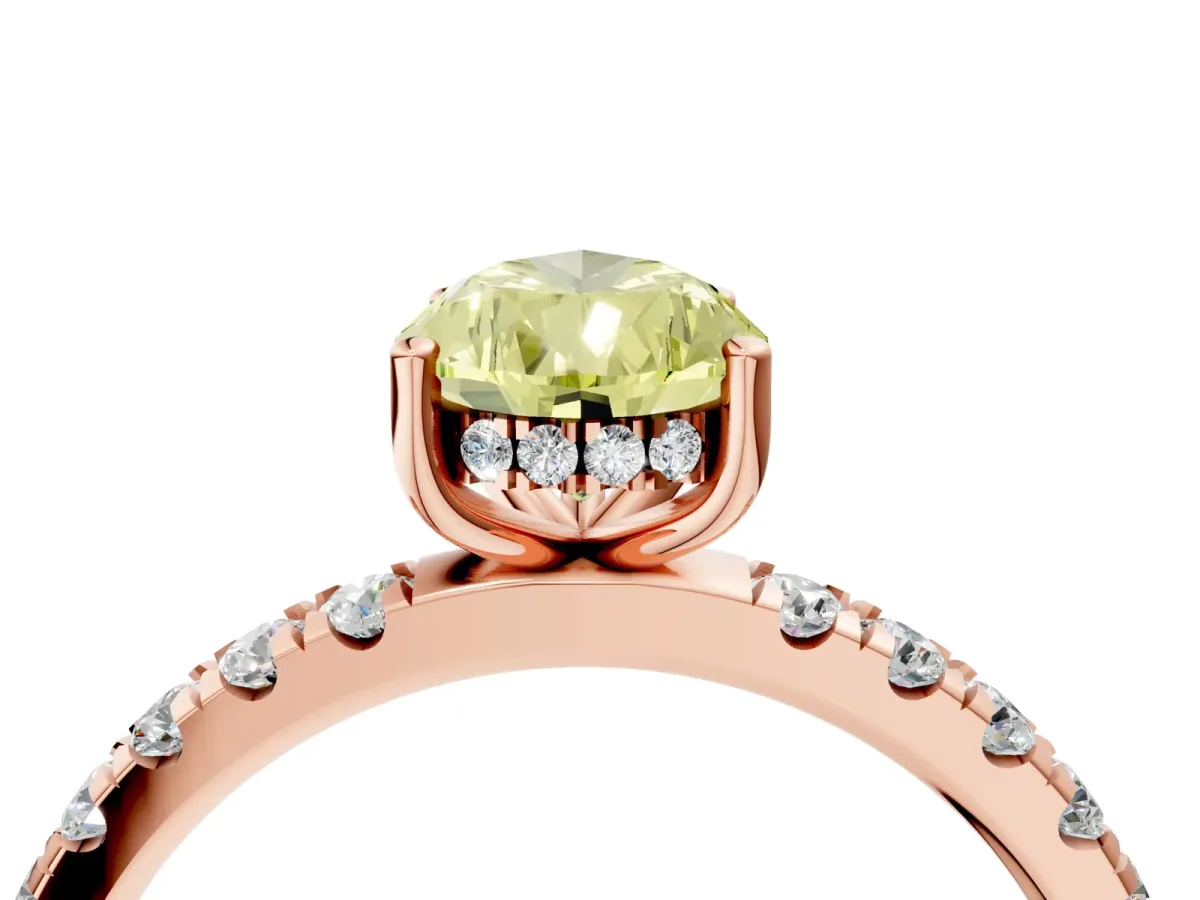 Fancy Yellow Pear Cut Diamond Pave Band Solitaire Ring with Round and Prong Setting Rose gold
