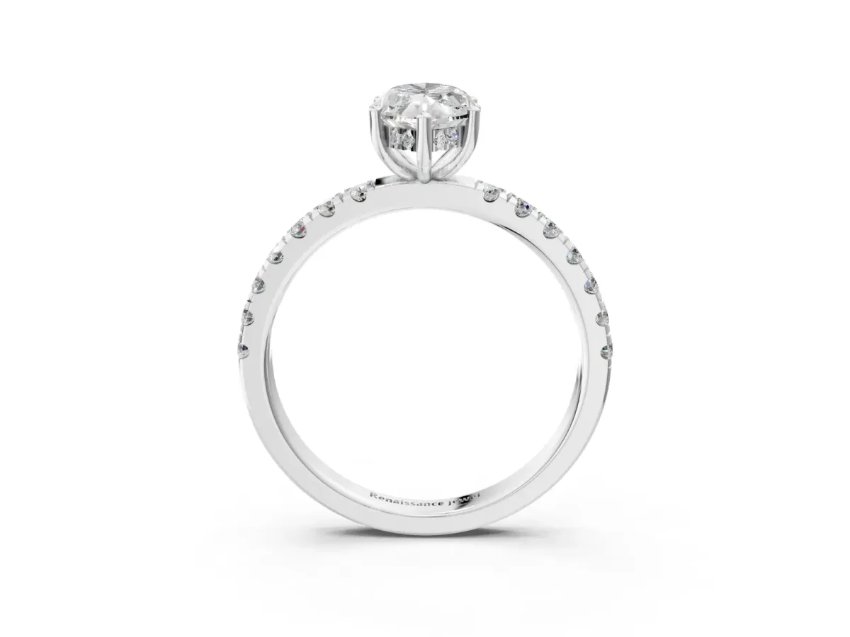 Marquise Cut Diamond Pave Band Solitaire Ring with Round and Prong Setting Platinum