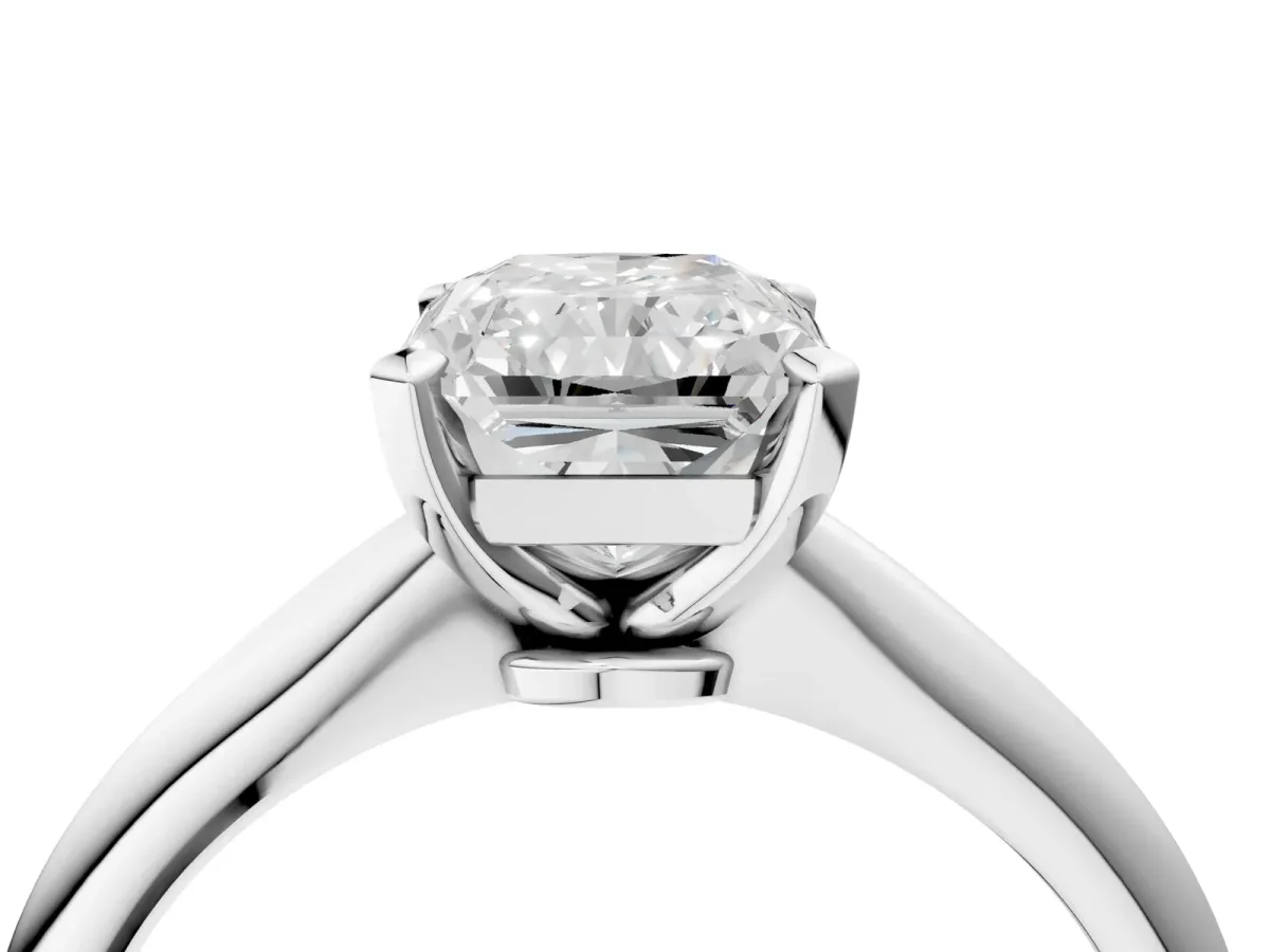 Radiant Cut Diamond Solitaire Engagement Ring with Classic Band and Four-Prong Setting Platinum
