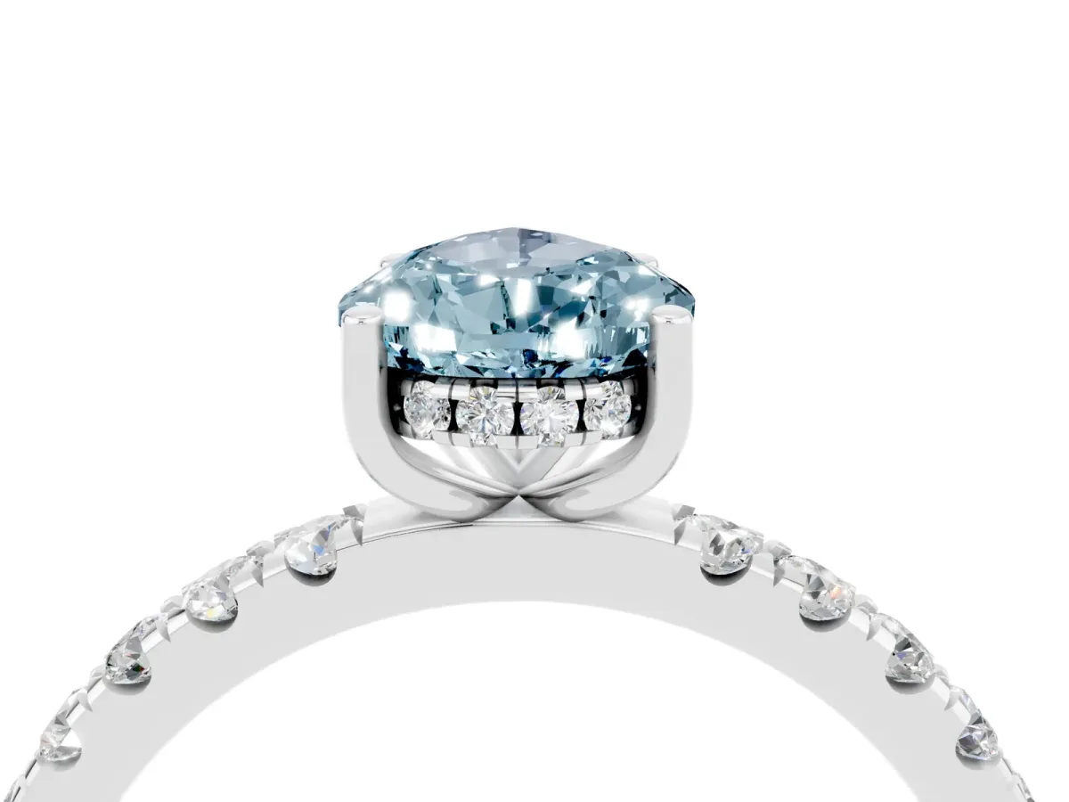 Pear Cut Aquamarine Pave Band Solitaire Ring with Round and Prong Setting White gold
