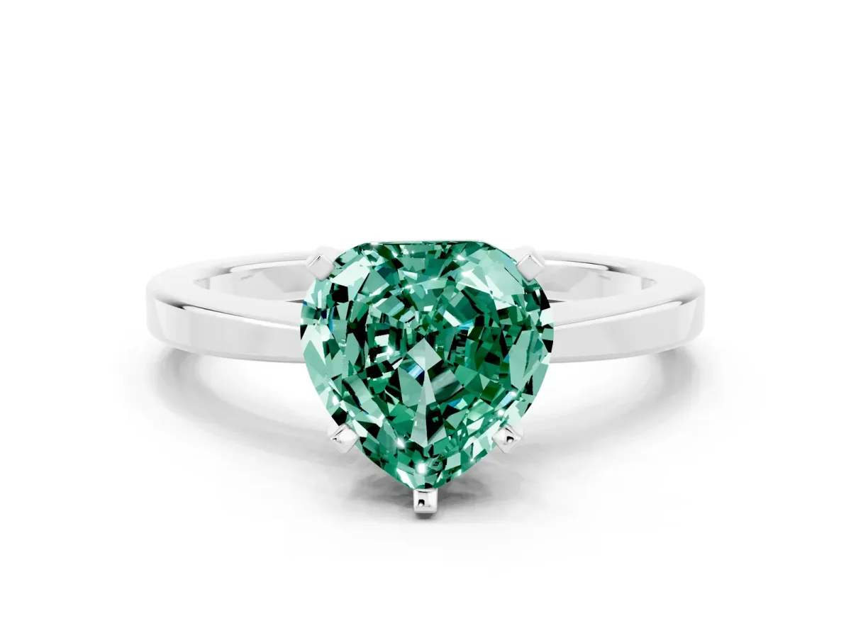 Heart Cut Green Sapphire Solitaire Engagement Ring with Classic Band and Four-Prong Setting Silver