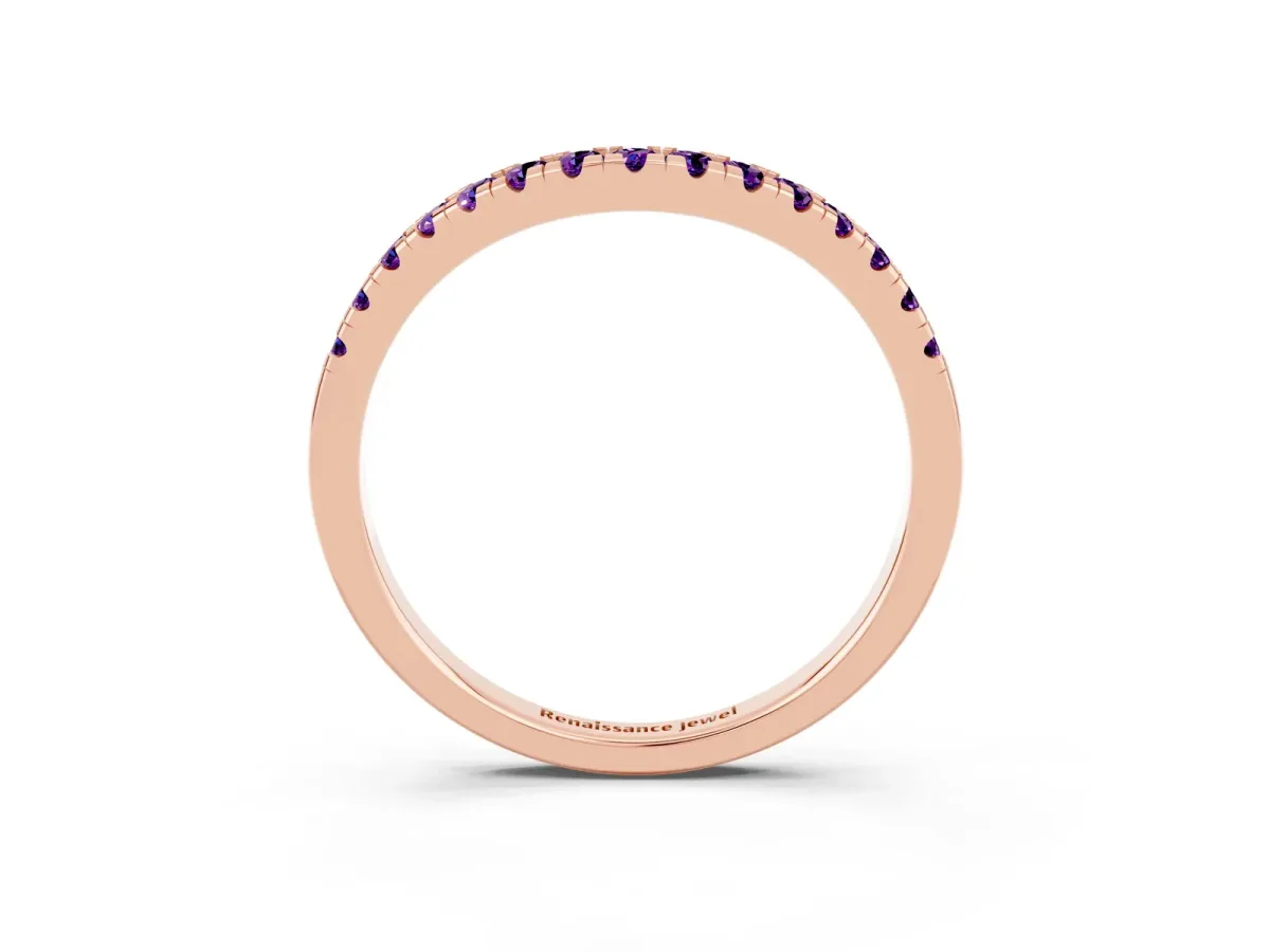 Amethyst Pavé Curved Wedding Band Rose gold