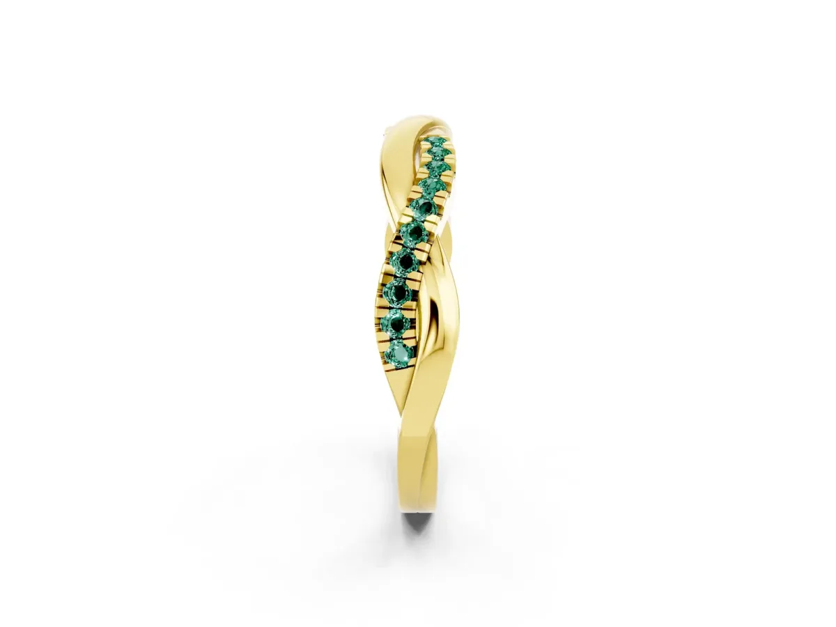 Round Green Sapphire Twisted Infinity Band with Prong Setting Yellow gold