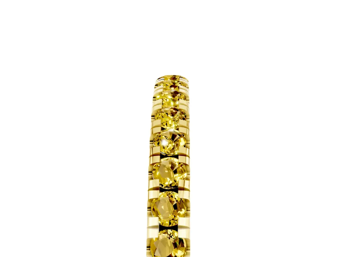 Pavé Round Yellow Sapphire Half Eternity Band with Shared Prong Setting Yellow gold
