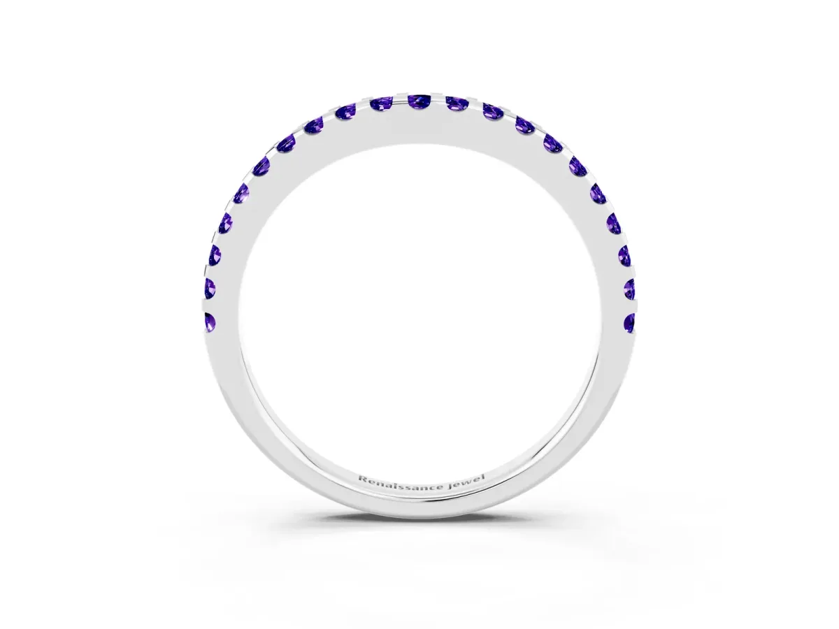 Round Tanzanite Pavé Curved Wedding Band White gold