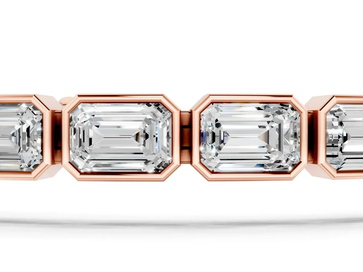 East-West Emerald Cut Diamond Tennis Bracelet with Bezel Setting Rose gold