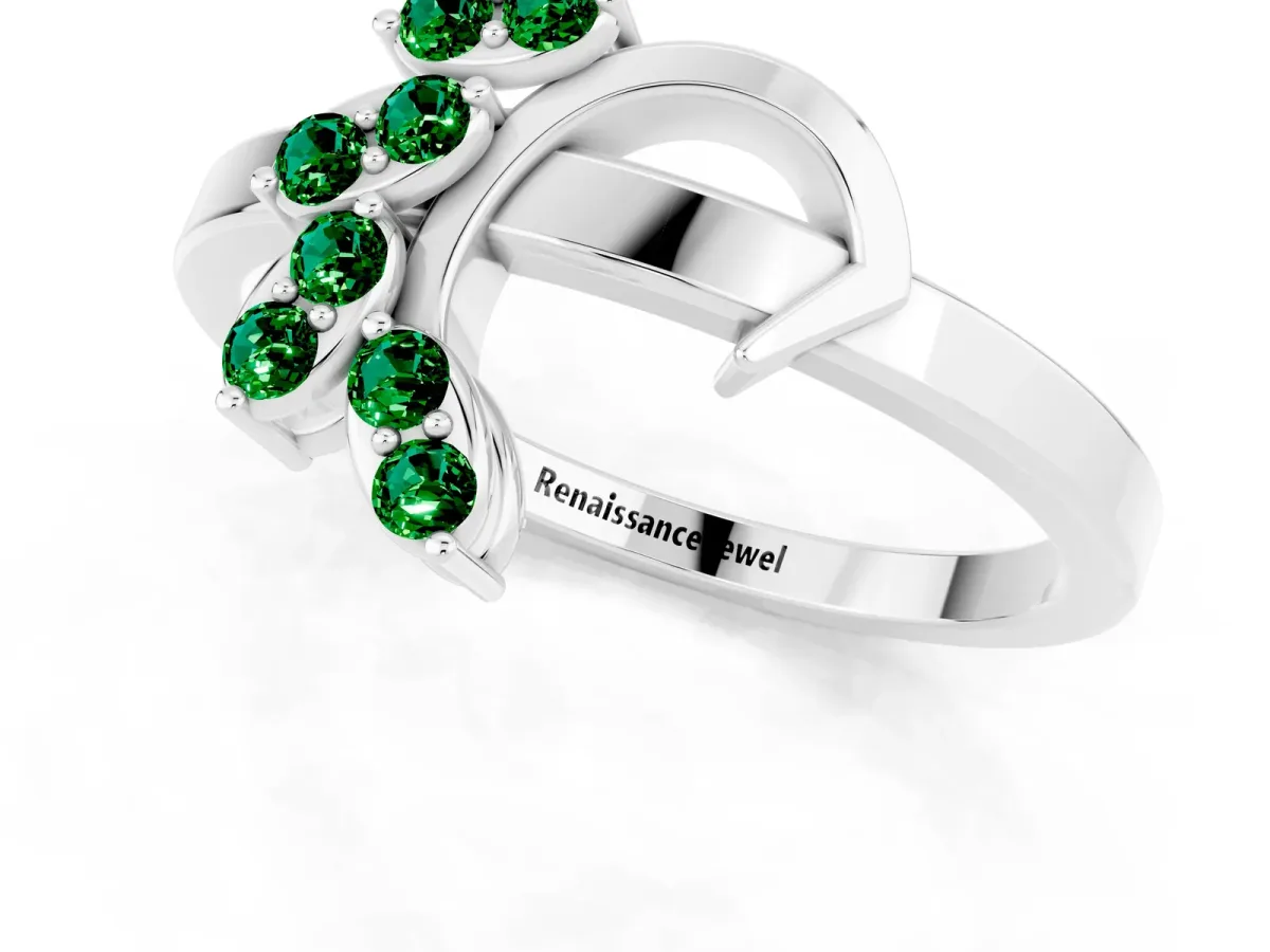 Marquise Emerald Cluster Bypass Ring with Prong Setting White gold