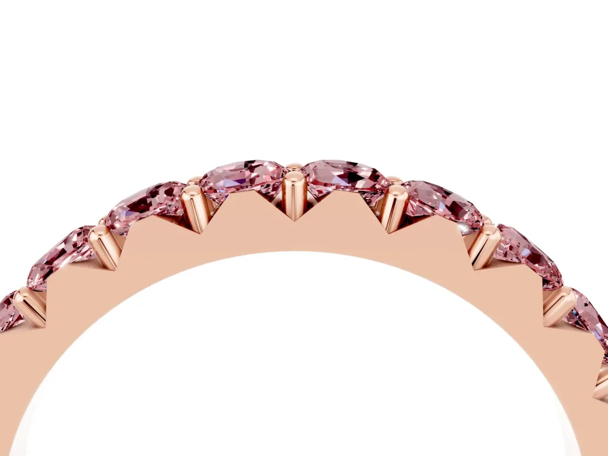 Round Morganite Half Eternity Band with Classic Prong Setting Rose gold