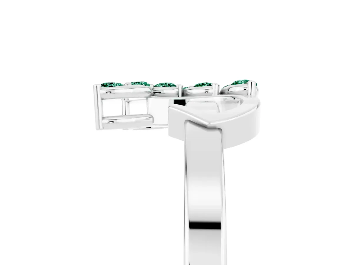 Marquise Green Sapphire Cluster Bypass Ring with Prong Setting Silver
