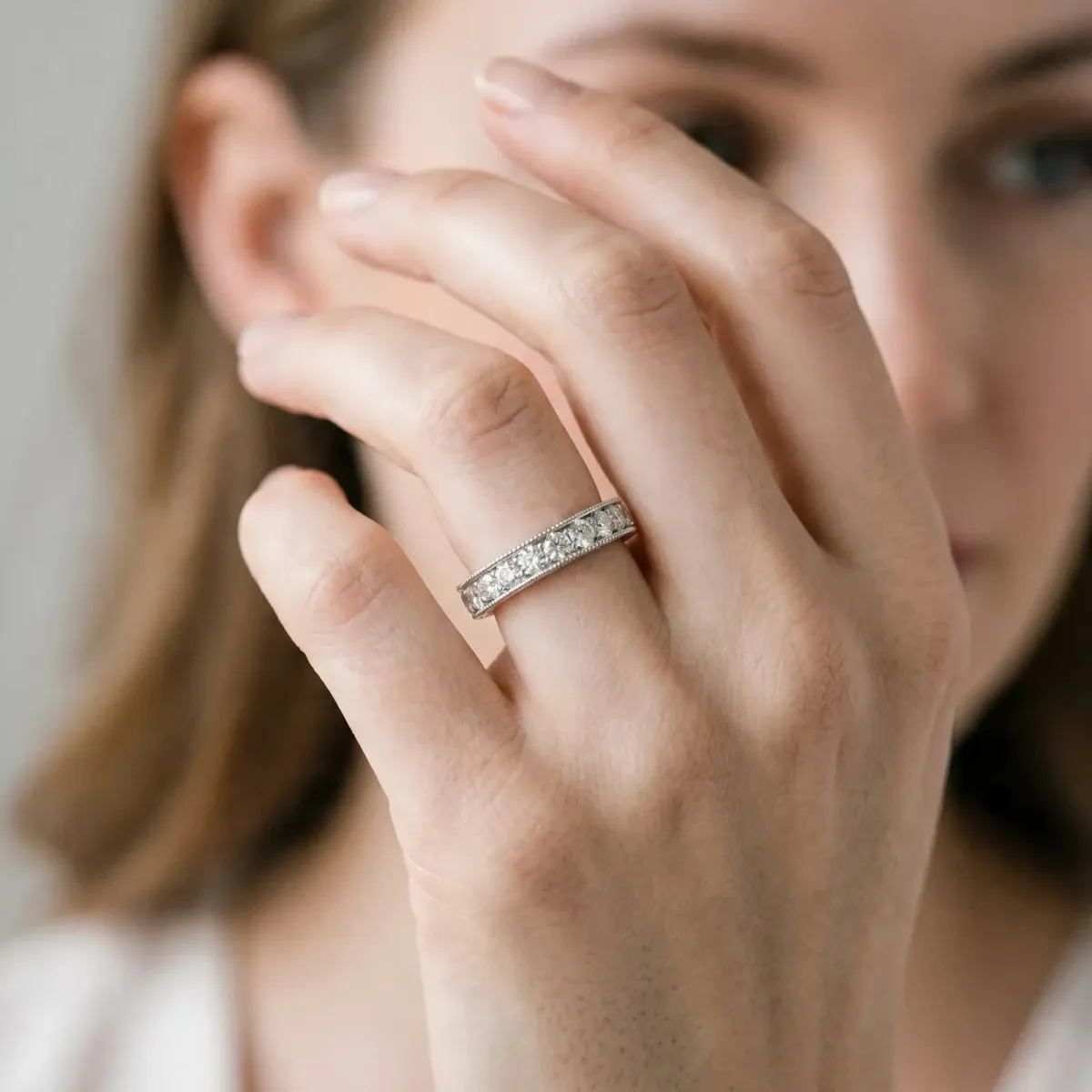 Round Cut Channel Set Diamond Eternity Band Silver