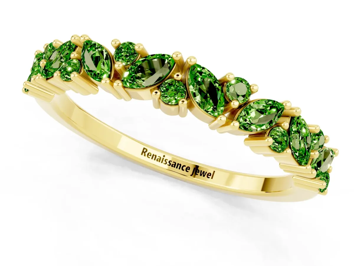 Marquise and Round Peridot Vine Eternity Band with Prong Setting Yellow gold