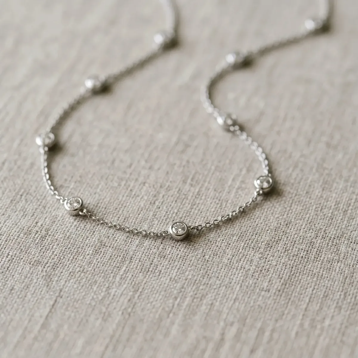 Bezel-Set Round Diamond Station Necklace White gold