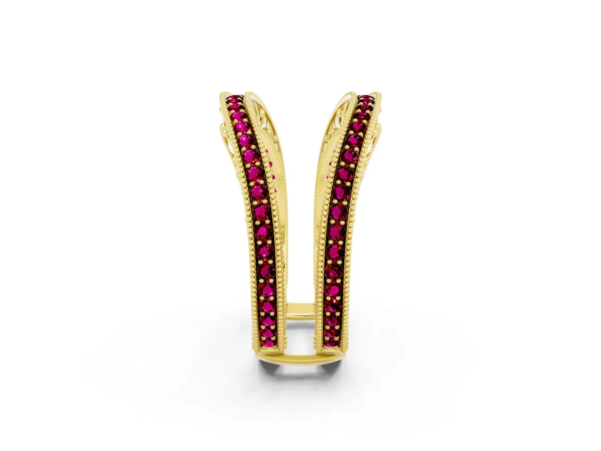 Round Garnet Milgrain Eternity Band with Channel Setting Yellow gold
