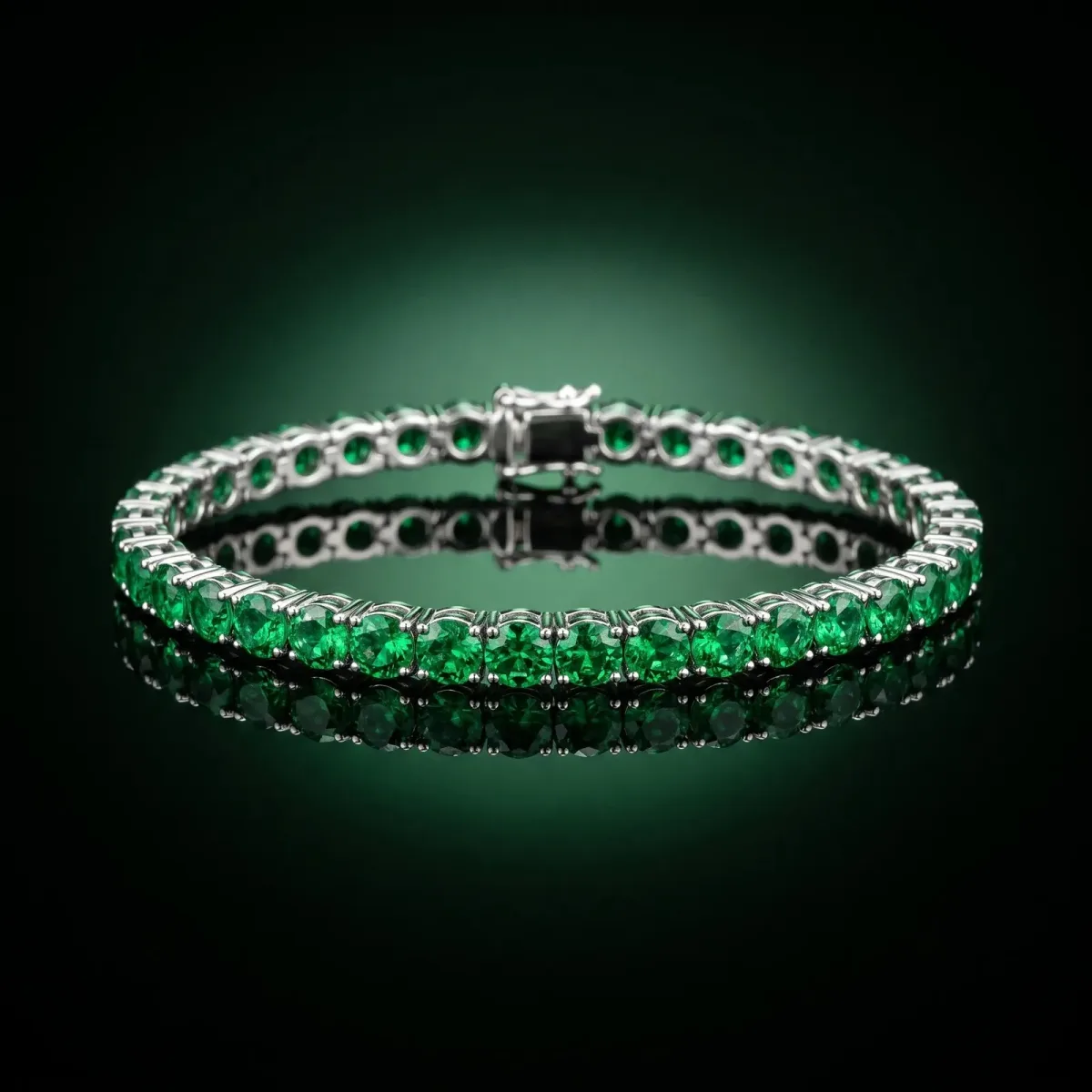Round Brilliant Emerald Tennis Bracelet with Prong Setting Silver