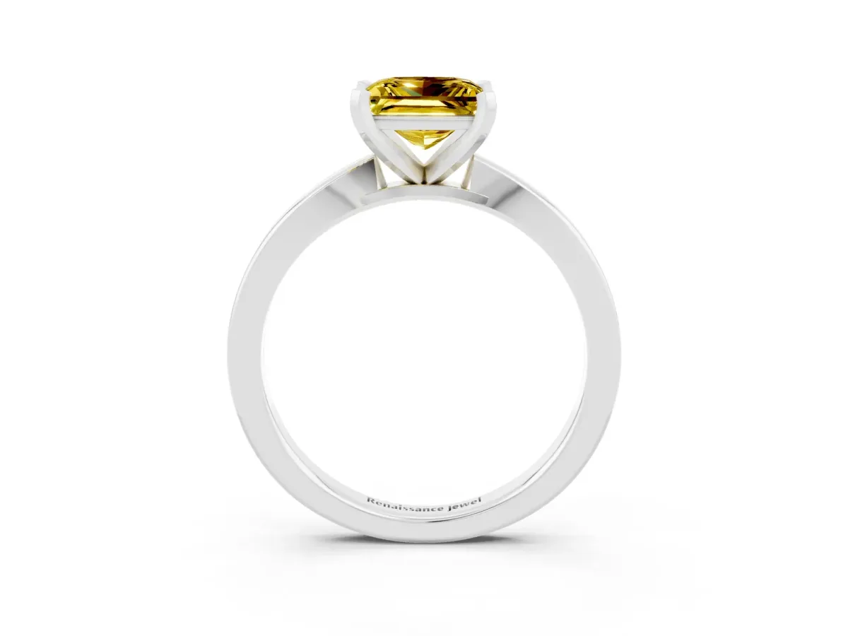 Princess Cut Yellow Sapphire Solitaire Engagement Ring with Classic Band and Four-Prong Setting Silver