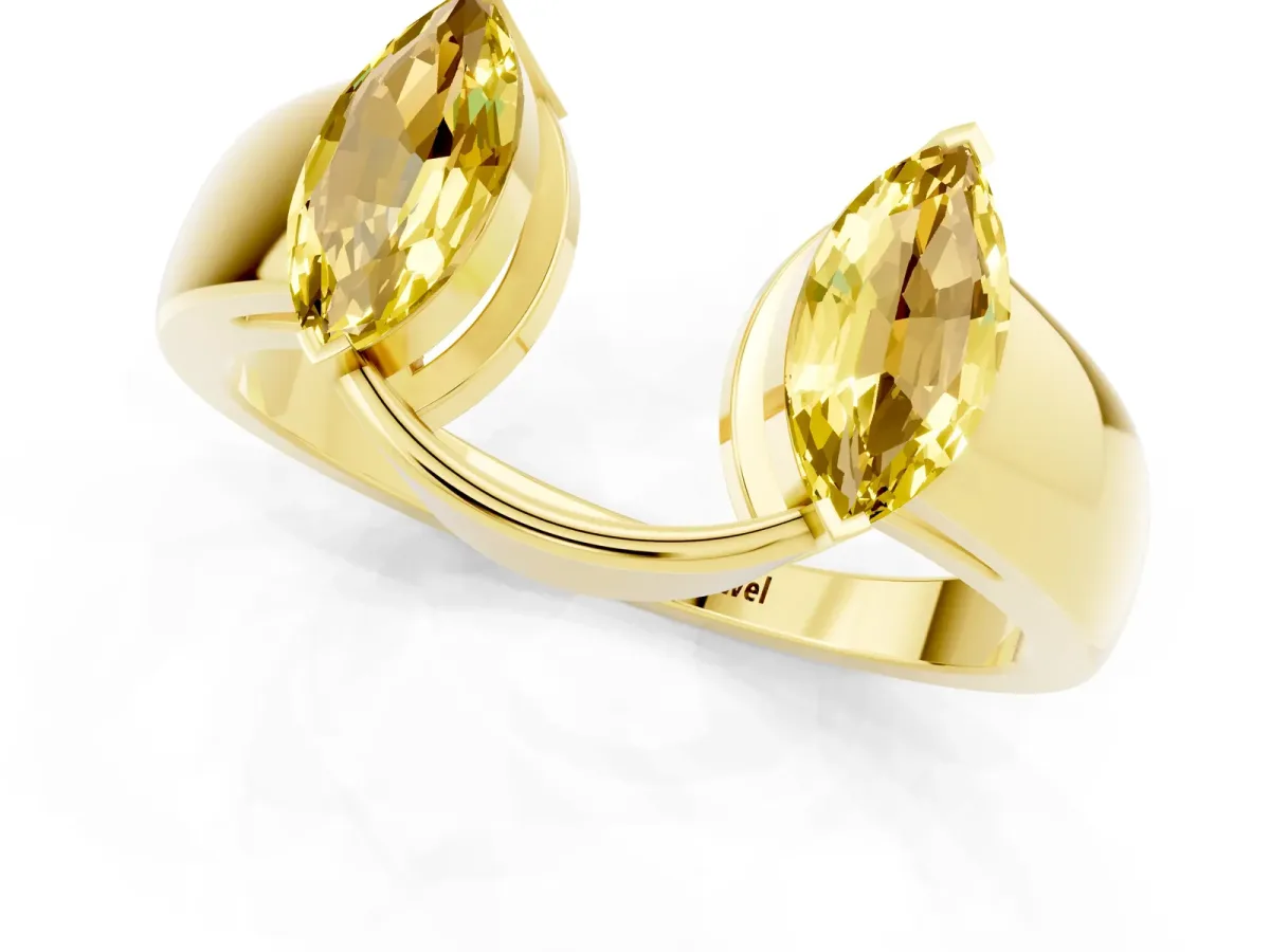 Marquise Yellow Sapphire Open Band Ring with Tension Setting Yellow gold
