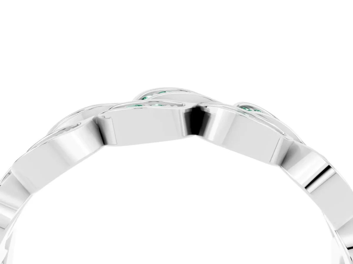 Pavé Round Green Sapphire Interlocking Eternity Band with Bezel Prong Setting Platinum