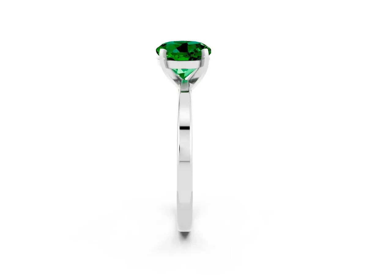 Round Cut Emerald Solitaire Engagement Ring with Classic Band and Four-Prong Setting Platinum