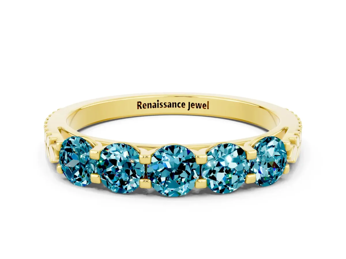 Five-Stone Round Blue Topaz Prong-Set Band Yellow gold