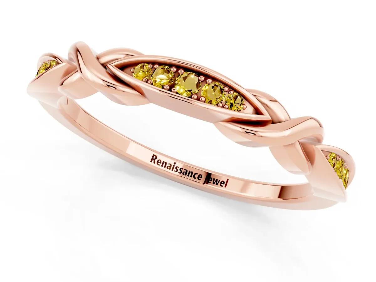 Twisted Marquise Yellow Sapphire Pavé Band with Shared Prong Setting Rose gold