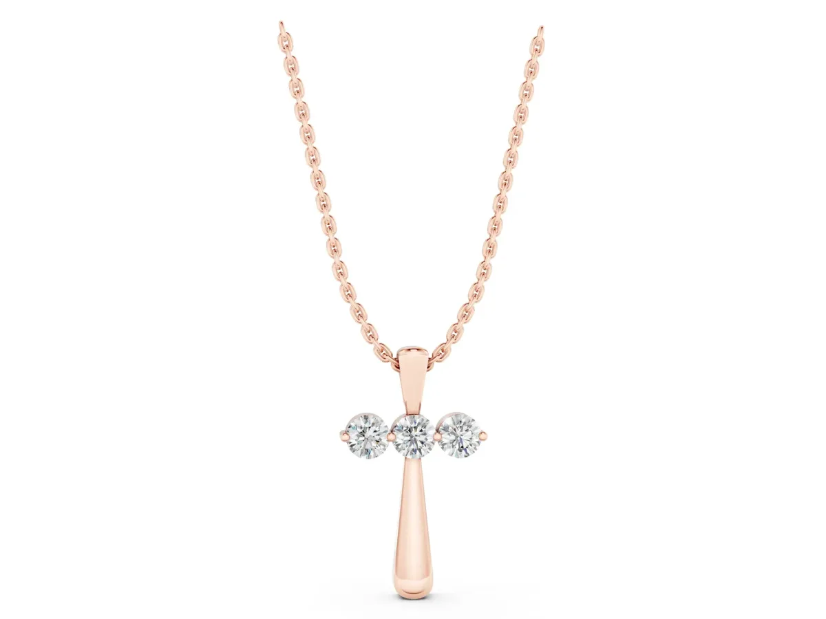 Round Brilliant Three-Stone Prong Set Pendant Rose gold
