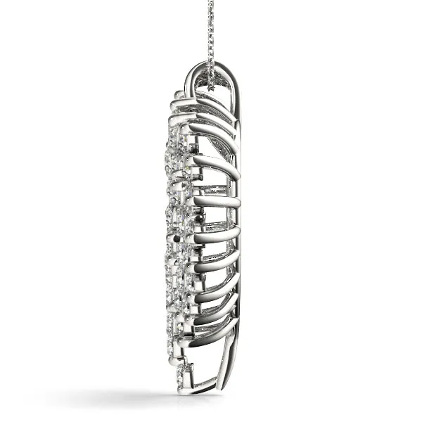 Diamond Cluster Heart Pendant with Round Brilliant Cut Stones and Prong Setting Silver