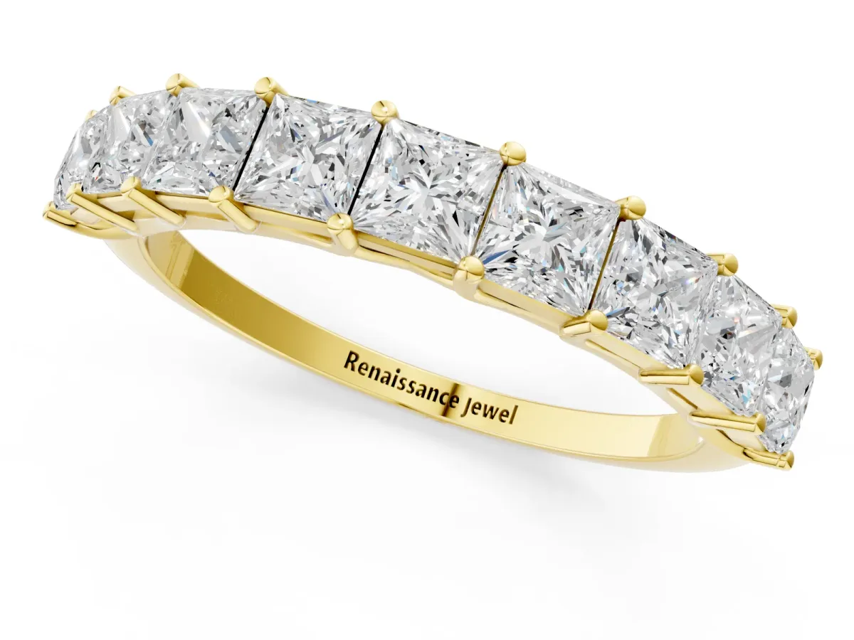 Princess Cut Diamond Channel-Set Eternity Band with Prong Setting Yellow gold