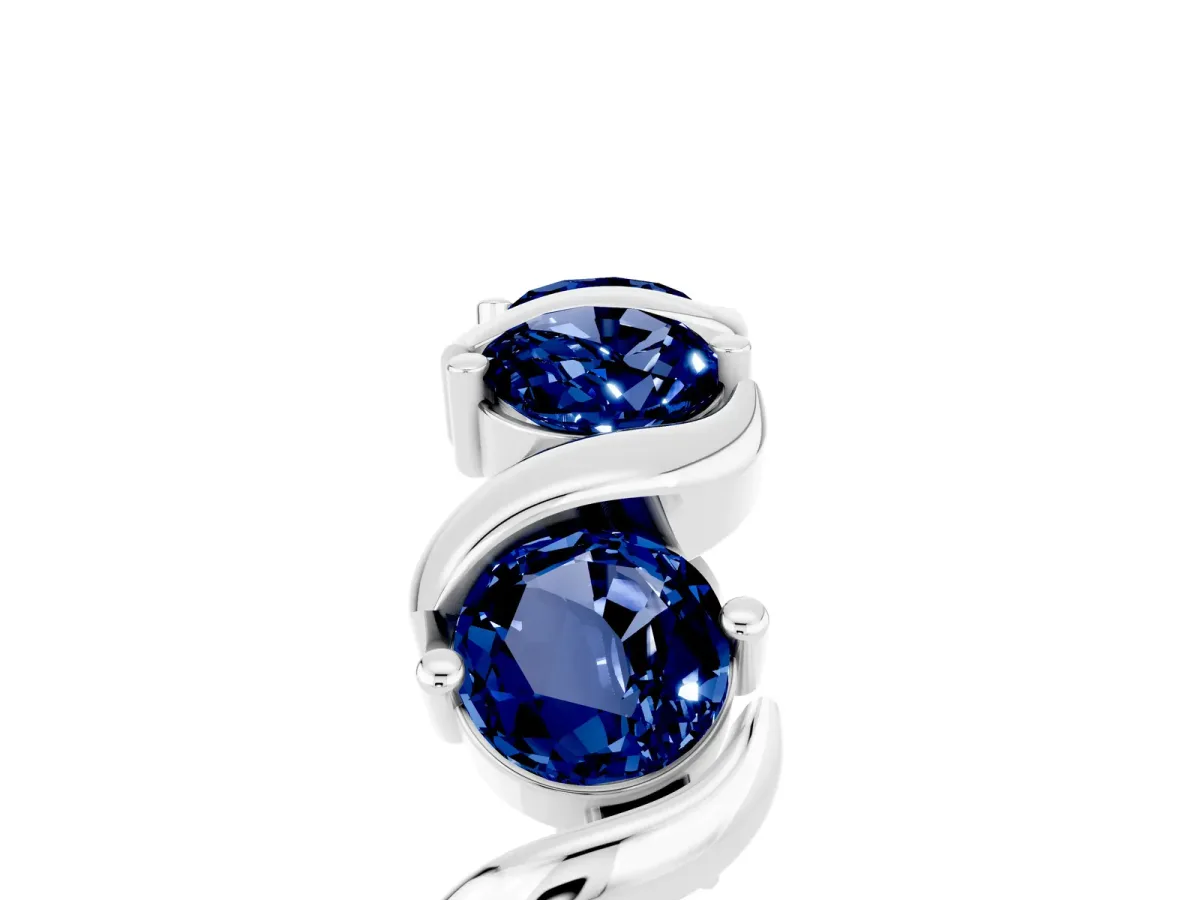 Round Blue Sapphire Half Eternity Band with Wave Prong Setting Silver