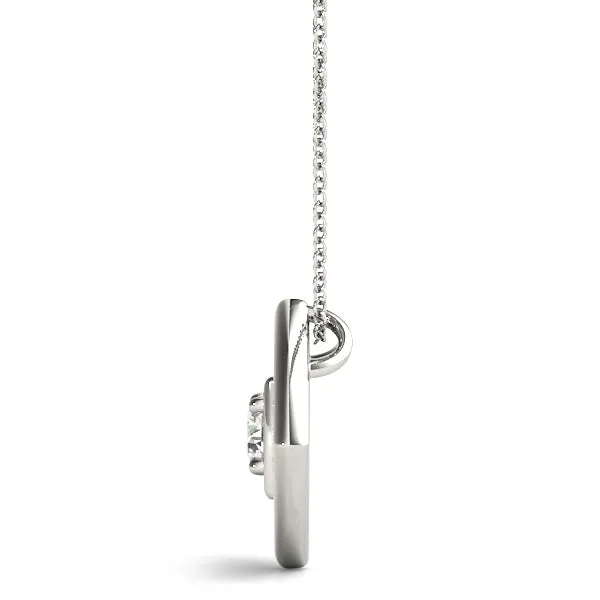 Round Diamond Bezel Set Pendant with Square Prong Setting Silver