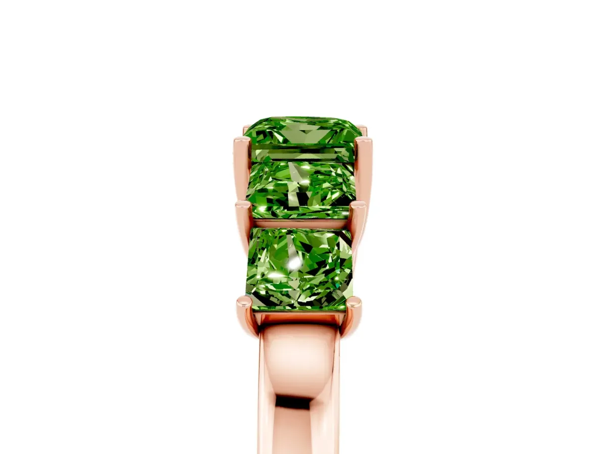 Princess Cut Five-Stone Peridot Ring with Classic Prong Setting Rose gold