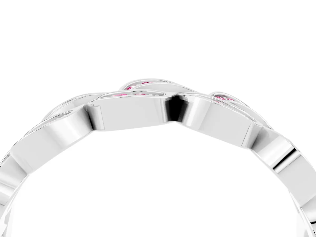 Pavé Round Pink Sapphire Interlocking Eternity Band with Bezel Prong Setting Platinum