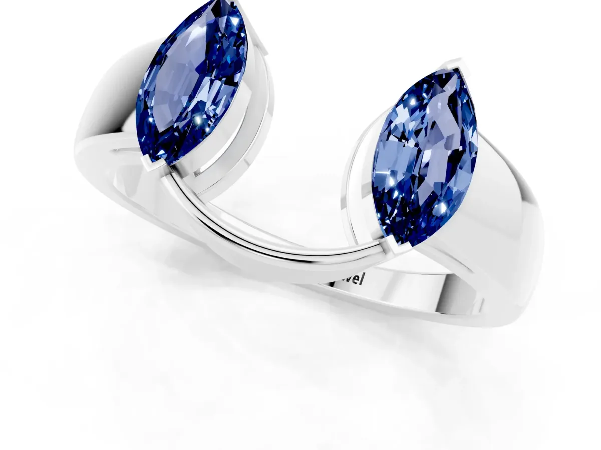 Marquise Blue Sapphire Open Band Ring with Tension Setting Platinum