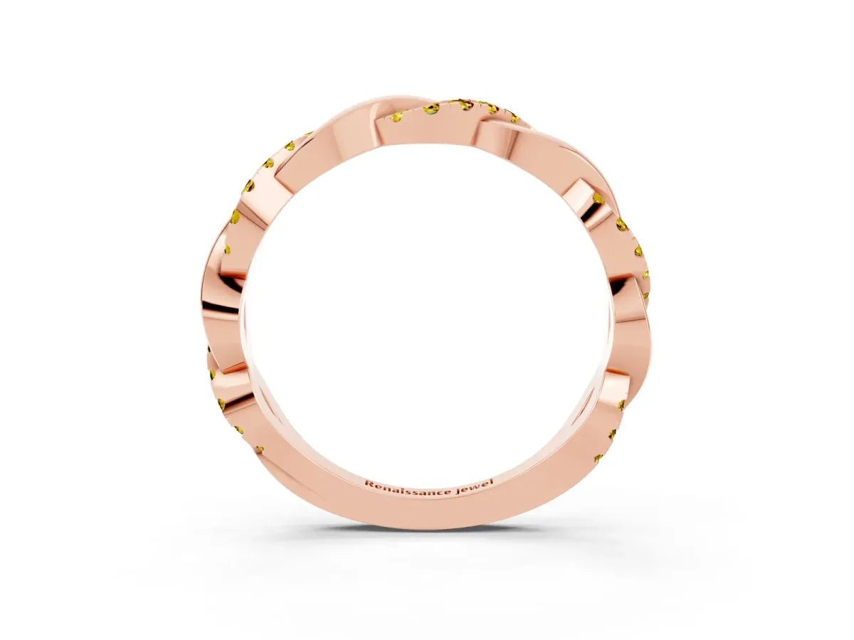 Round Yellow Sapphire Twist Eternity Band with Pavé Setting Rose gold