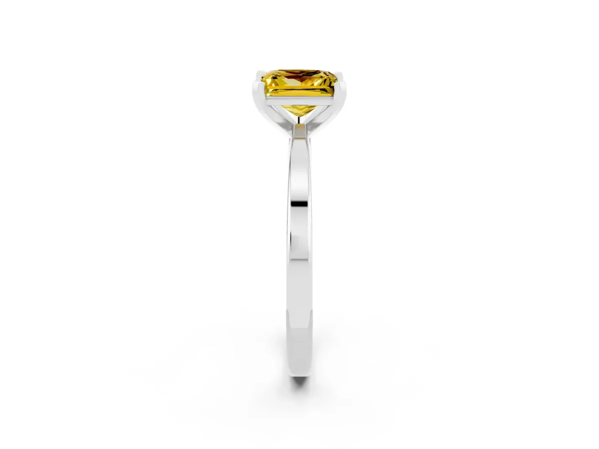 Princess Cut Yellow Sapphire Solitaire Engagement Ring with Classic Band and Four-Prong Setting Silver