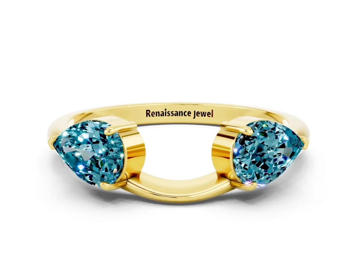 Two-Stone Pear Blue Topaz Bypass Ring with Prong Setting Yellow gold