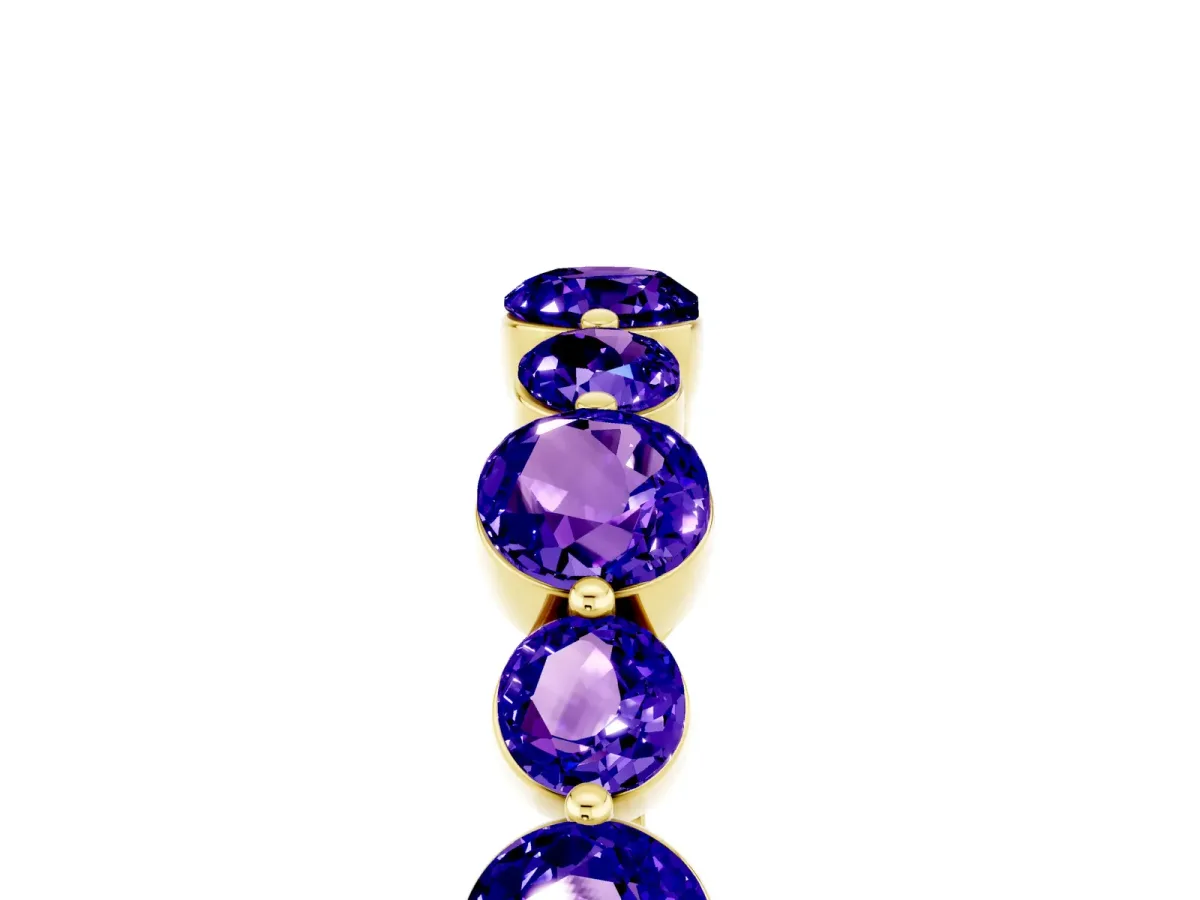 Round Tanzanite Scalloped Prong Set Eternity Band Yellow gold