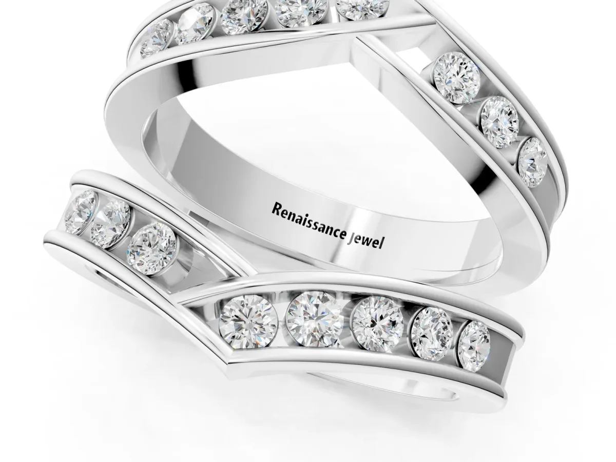 Round Diamond Channel-Set Chevron Band White gold