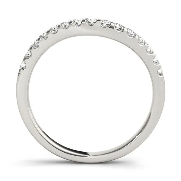 Pavé Round Diamond Curved Wedding Band with Prong Setting White gold