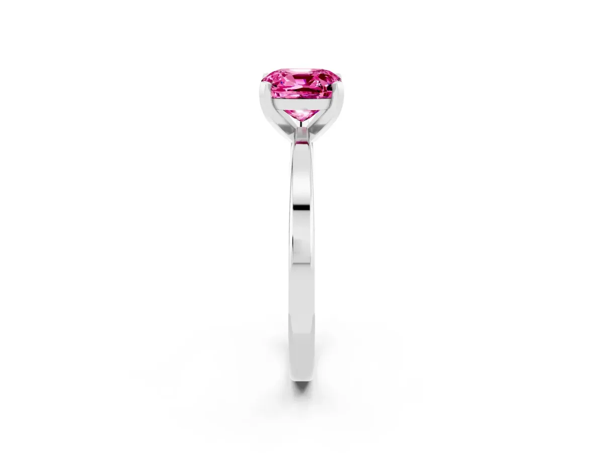 Cushion Cut Pink Sapphire Solitaire Engagement Ring with Classic Band and Four-Prong Setting Silver