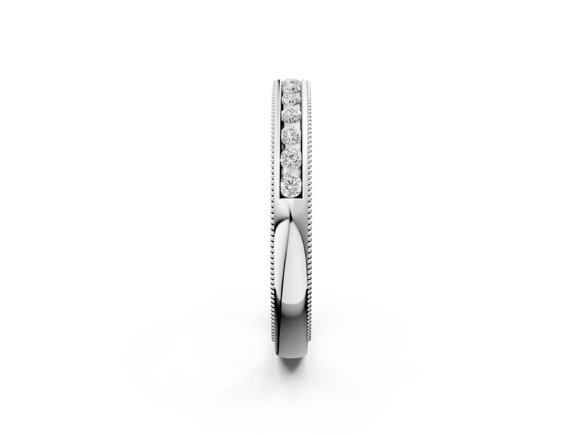 Channel Set Round Diamond Milgrain Edge Wedding Band White gold