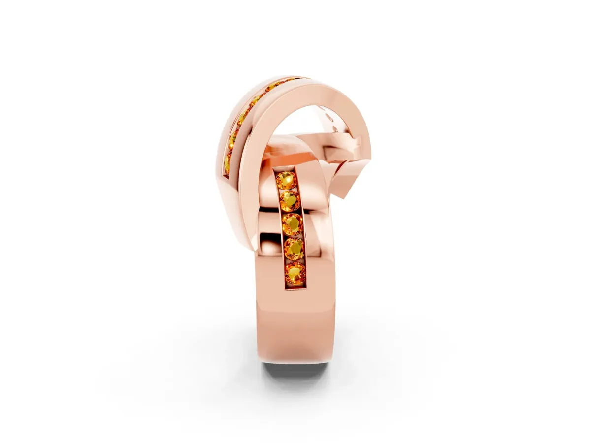 Pavé Round Citrine Crossover Band with Channel Setting Rose gold