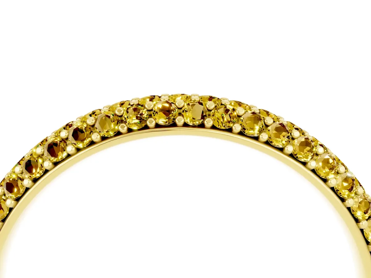 Round Yellow Sapphire Pavé Eternity Band with Shared Prong Setting Yellow gold