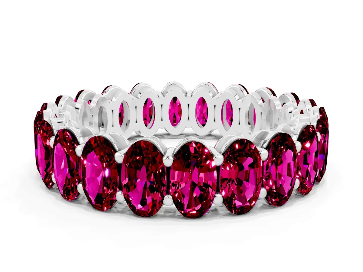 Oval Cut Garnet Eternity Band with Shared Prong Setting White gold